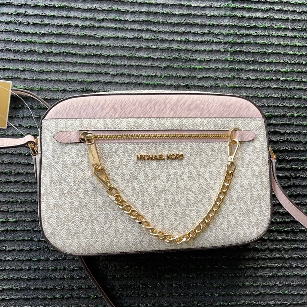MICHAEL KORS LARGE EAST WEST ZIP CHAIN XBODY POWDER BLUSH MULTI